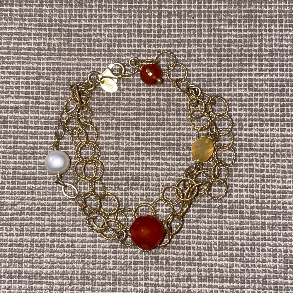 Gold Chain Bracelet with Bead and Pearl Accents